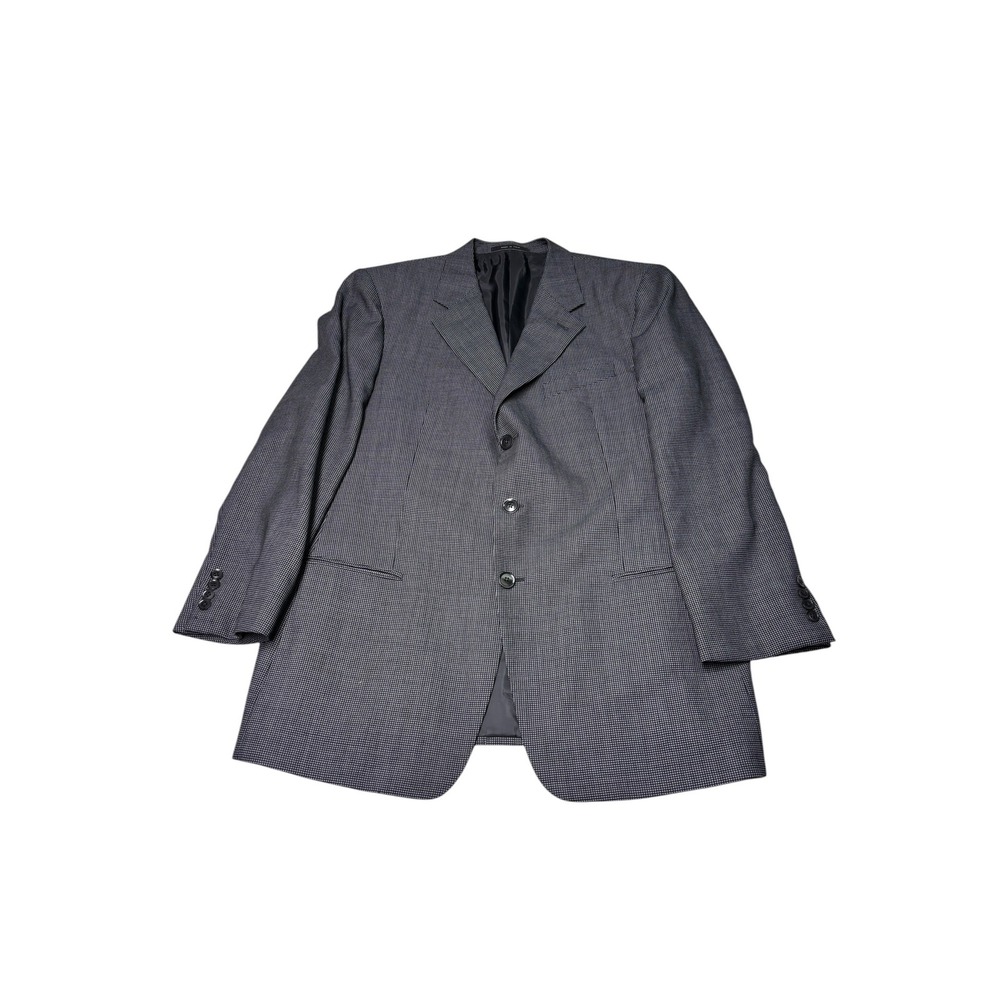 Armani Collezioni Mens 44R Grey Wool Micro Check 3-Button Blazer Made in Italy